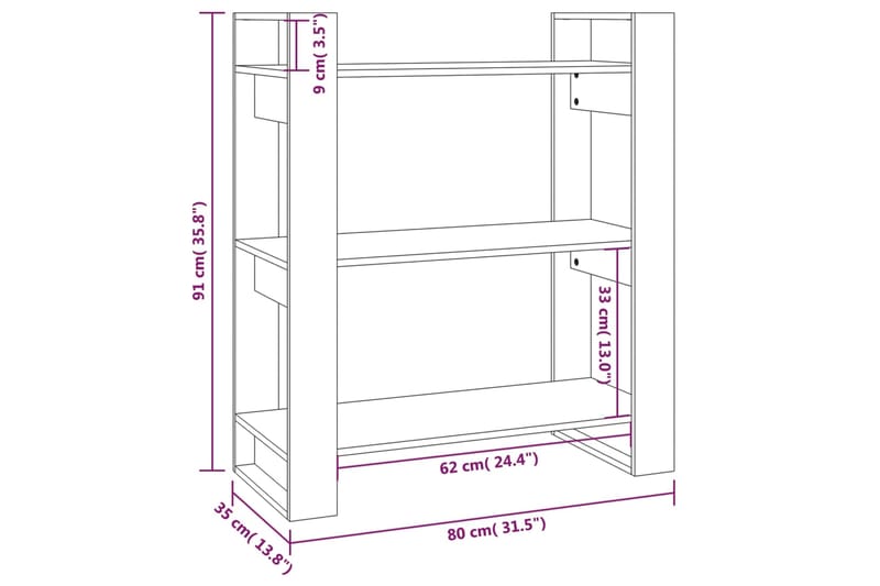 beBasic Kirjahylly/tilanjakaja valkoinen 80x35x91 cm täysi mänty - Valkoinen - Säilytys - Hylly - Kirjahylly