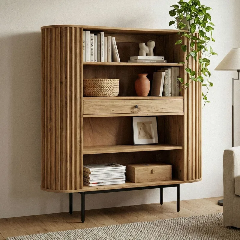 Belilo-kirjahylly 105 cm rimasomisteinen - luonnollinen lämmin hunajanruskea ja musta - Säilytys - Hylly - Kirjahylly