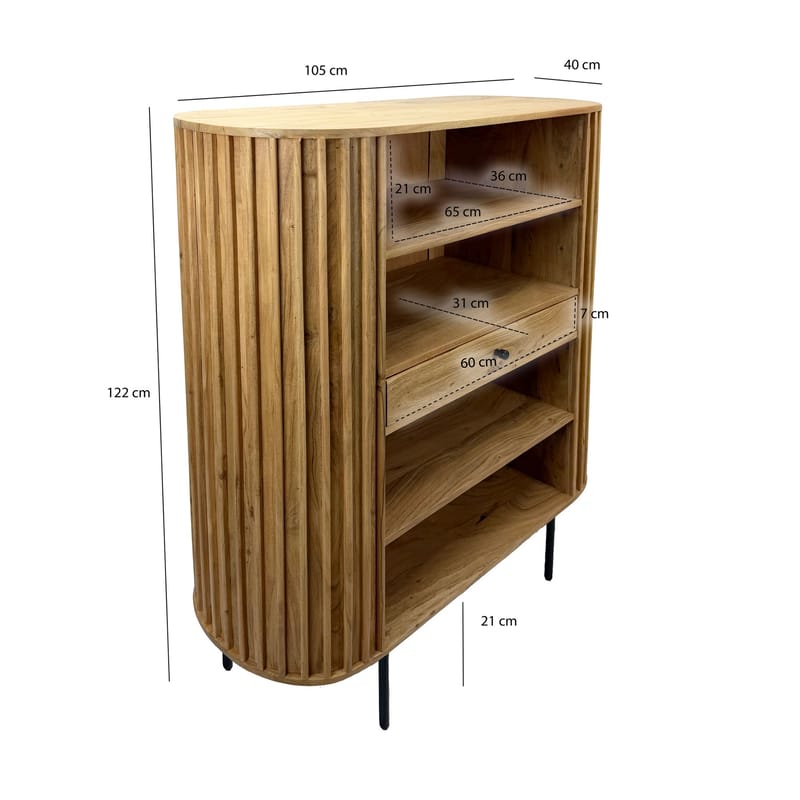 Belilo-kirjahylly 105 cm rimasomisteinen - luonnollinen lämmin hunajanruskea ja musta - Säilytys - Hylly - Kirjahylly