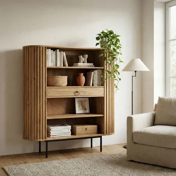 Belilo-kirjahylly 105 cm rimasomisteinen - luonnollinen lämmin hunajanruskea ja musta - Säilytys - Hylly - Kirjahylly