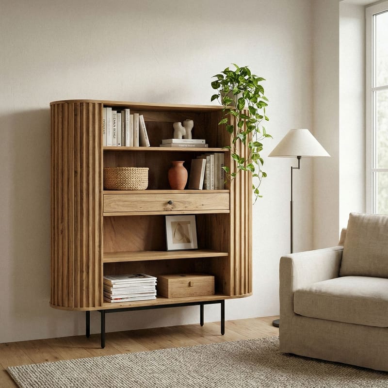 Belilo-kirjahylly 105 cm rimasomisteinen - luonnollinen lämmin hunajanruskea ja musta - Säilytys - Hylly - Kirjahylly