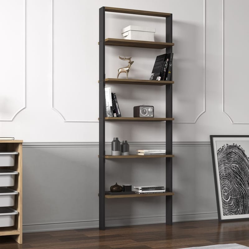 Branik kirjahylly 61x180x25 cm - Antrasiitti ja antiikkipähkinä - Säilytys - Hylly - Kirjahylly