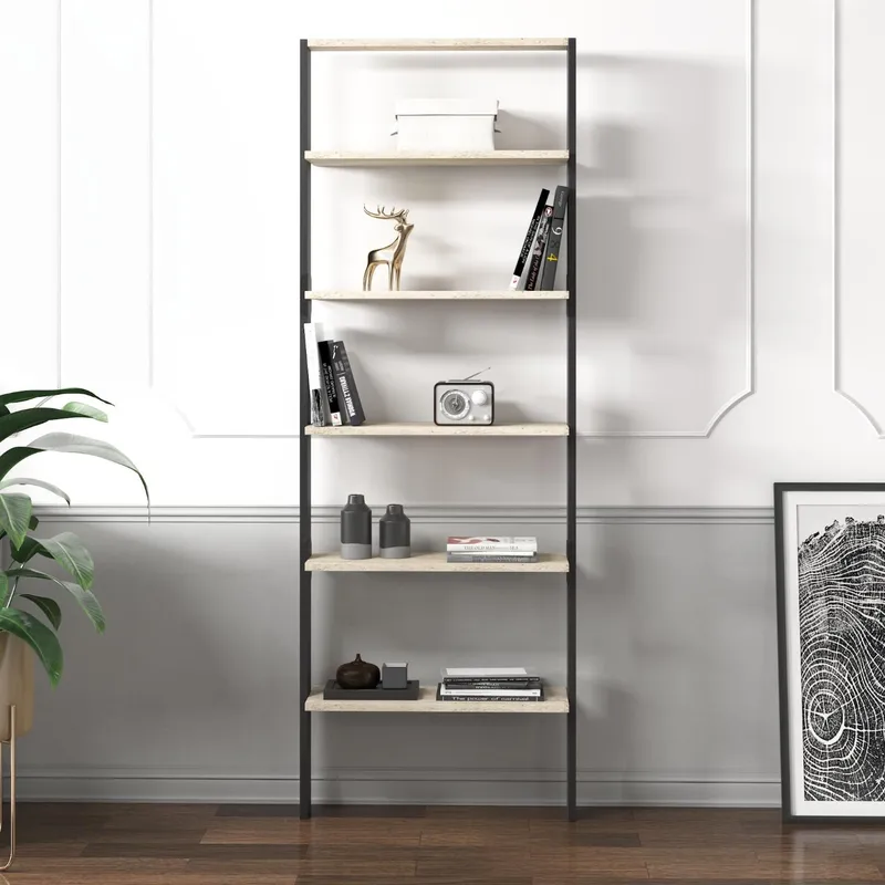 Branik kirjahylly 61x180x25 cm - Travertiini ja antrasiitti - Säilytys - Hylly - Kirjahylly