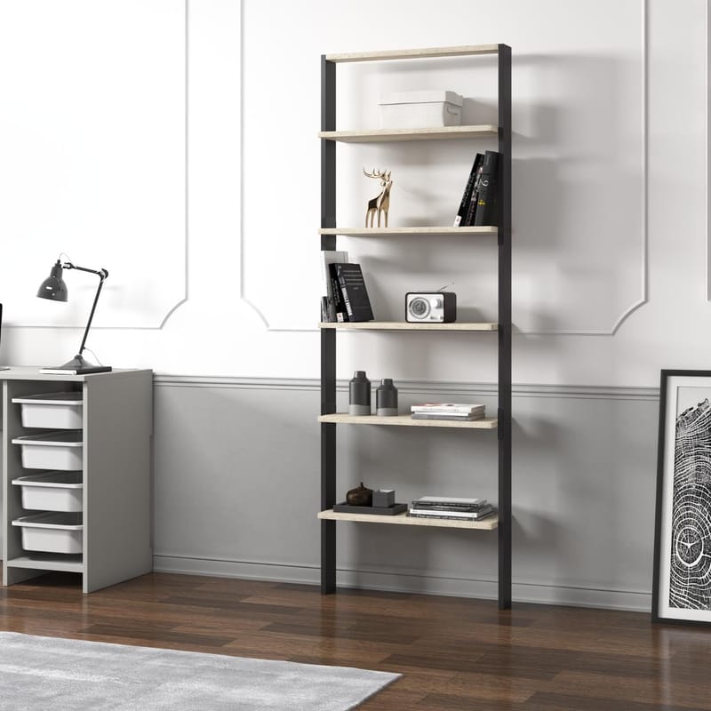 Branik kirjahylly 61x180x25 cm - Travertiini ja antrasiitti - Säilytys - Hylly - Kirjahylly