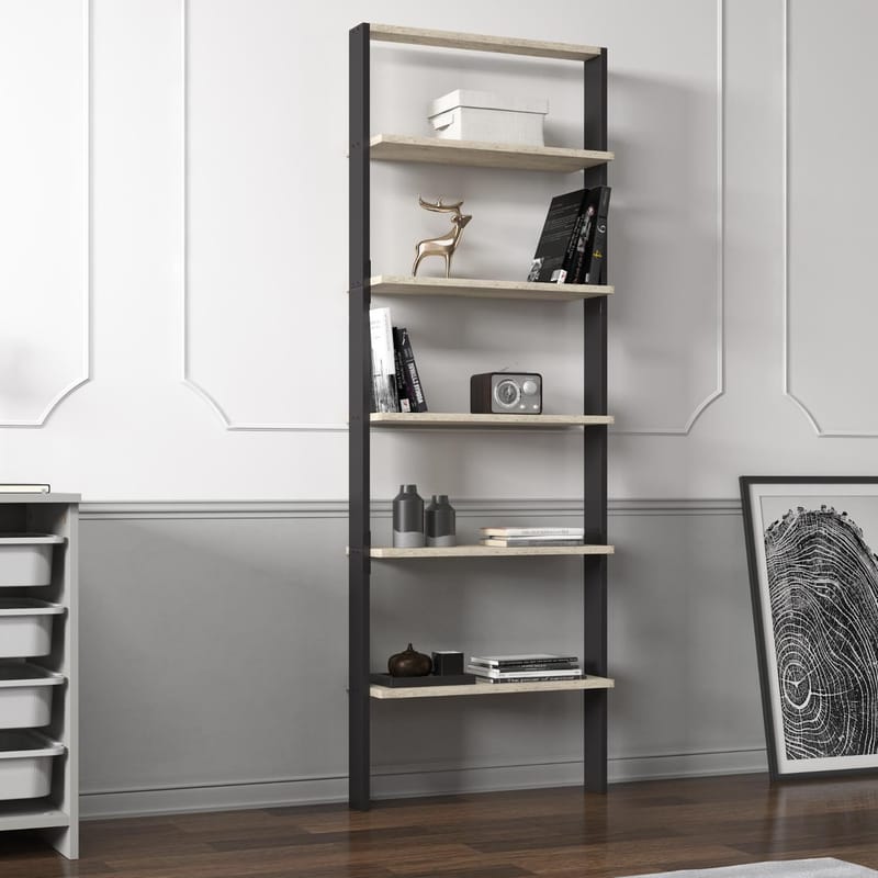Branik kirjahylly 61x180x25 cm - Travertiini/Antrasiitti - Säilytys - Hylly - Kirjahylly