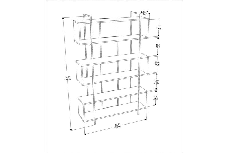 Bruti kirjahylly 120 cm maalattua puuta - Musta - Säilytys - Hylly - Kirjahylly