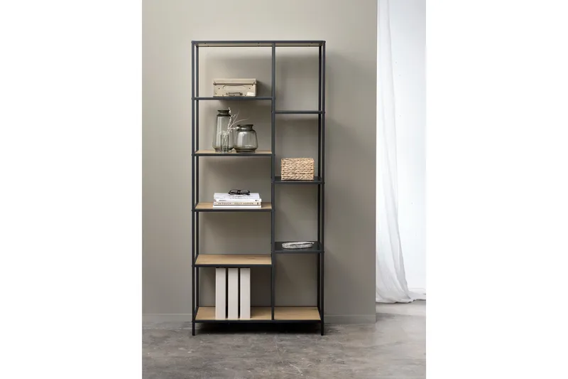 Cytis industriaalinen kirjahylly 80 cm metallia puutasolla - Musta - Säilytys - Hylly - Kirjahylly
