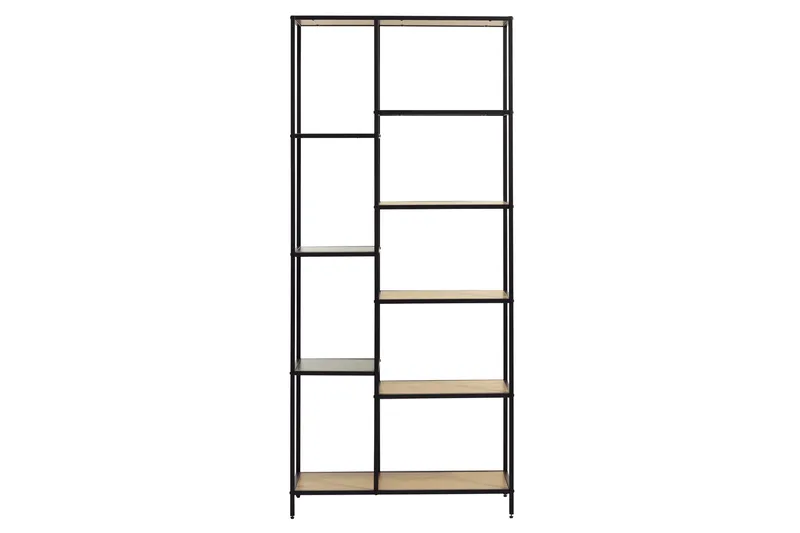 Cytis industriaalinen kirjahylly 80 cm metallia puutasolla, Musta