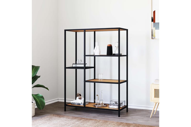 Cytis teollinen kirjahylly 80 cm metallia puutasolla - Musta - Säilytys - Hylly - Kirjahylly