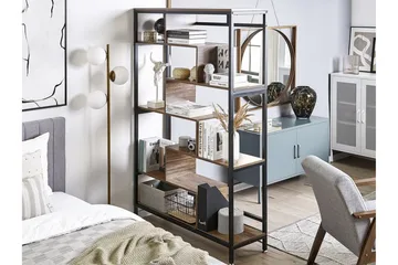 Daven kirjahylly 115 cm puuta metallirunko - Ruskea - Säilytys - Hylly - Kirjahylly