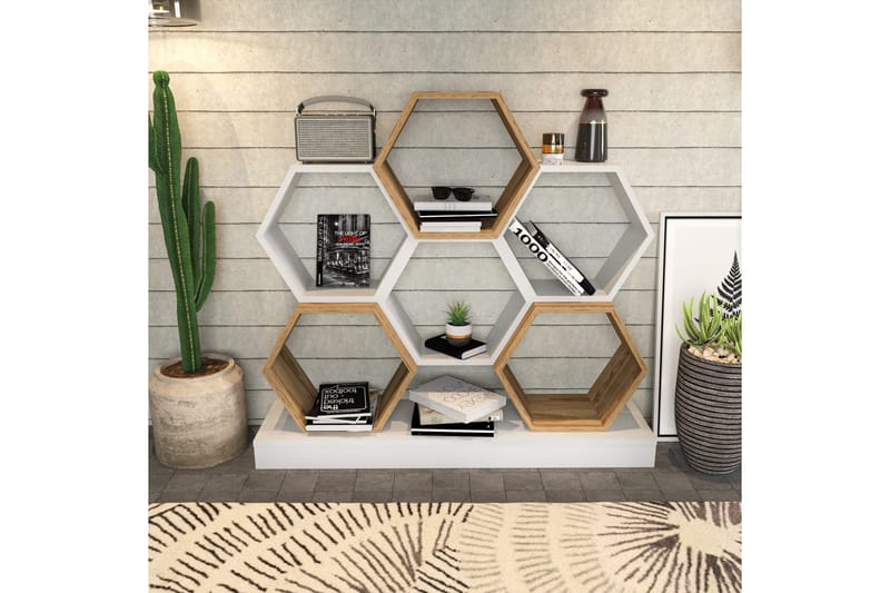 Desgrar kirjahylly 120x109 cm tammi - Valkoinen - Säilytys - Hylly - Kirjahylly