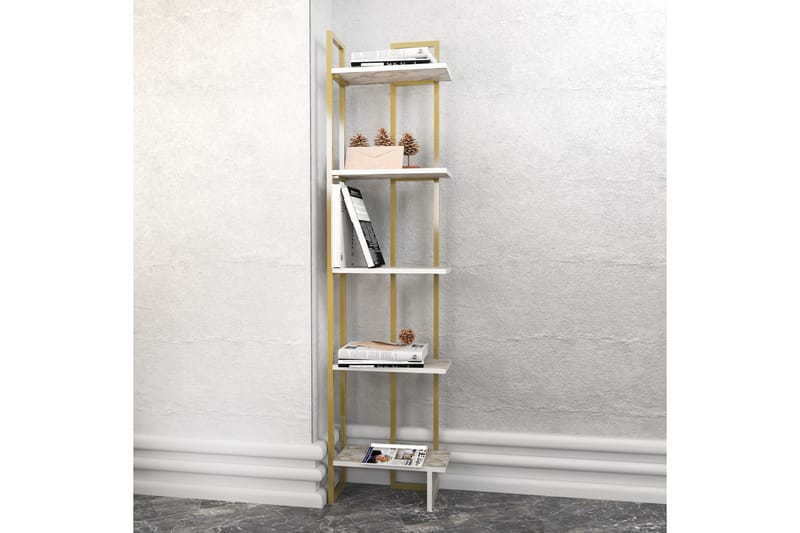 Desgrar kirjahylly 45.2x180 cm puuta metallirungolla - Valkoinen - Säilytys - Hylly - Kirjahylly