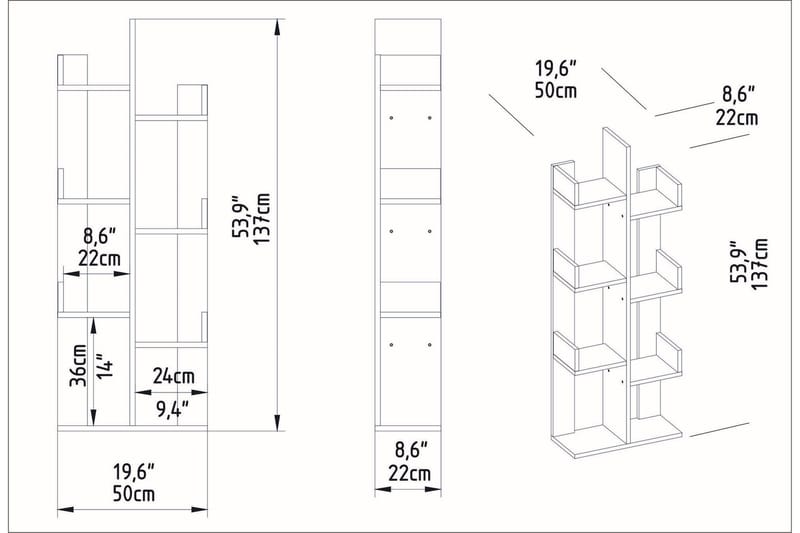 Desgrar kirjahylly 50x173 cm maalattu puu - Valkoinen - Säilytys - Hylly - Kirjahylly