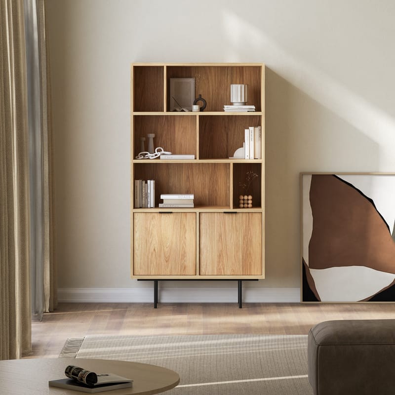Dravo Kirjahylly 90x185 cm - Luonnonhikkori - Säilytys - Hylly - Kirjahylly