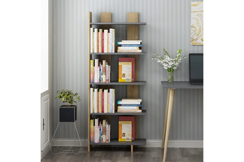 Elas kirjahylly 62x25 cm antrasiitti/ruskea - Hanah Home - Säilytys - Hylly - Kirjahylly