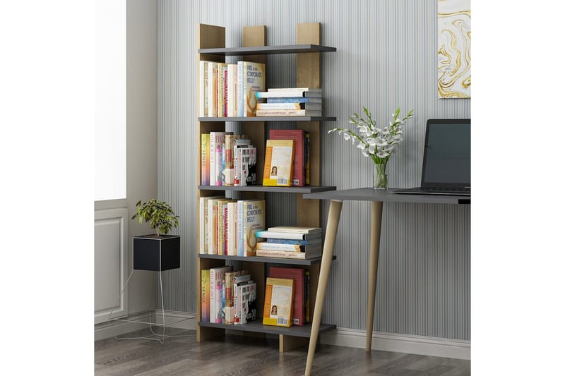 Elas kirjahylly 62x25 cm antrasiitti/ruskea - Hanah Home - Säilytys - Hylly - Kirjahylly