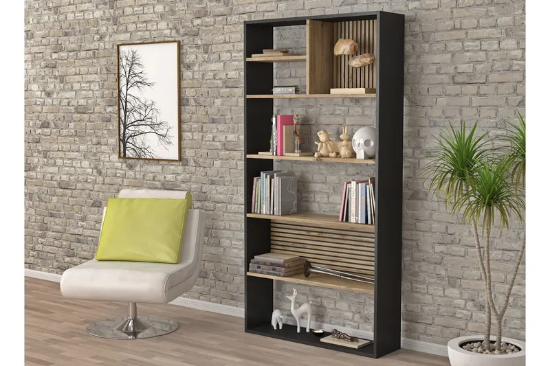 Elspet Kirjahylly 90 cm, Musta/Ruskea