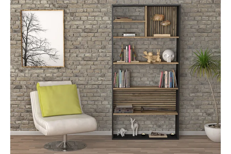 Elspet Kirjahylly 90 cm - Musta/Ruskea - Säilytys - Hylly - Kirjahylly