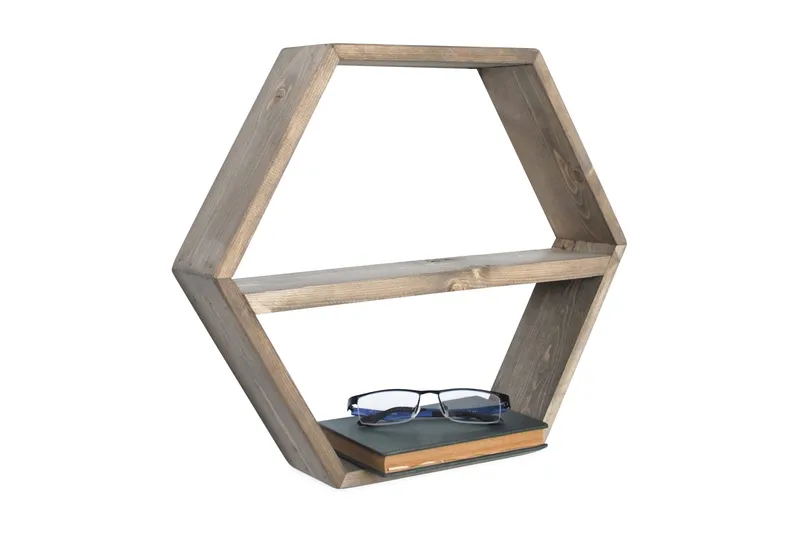 Evila Hexagon seinähylly 42 cm tummaa puuta - Ruskea - Säilytys - Hylly - Seinähylly
