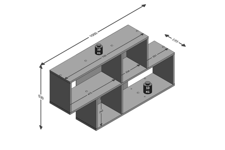 FMD Seinäkiinnitettävä hylly 4 lokeroa betoni ja valkoinen - Harmaa - Seinähylly - Keittiöhylly - Hylly