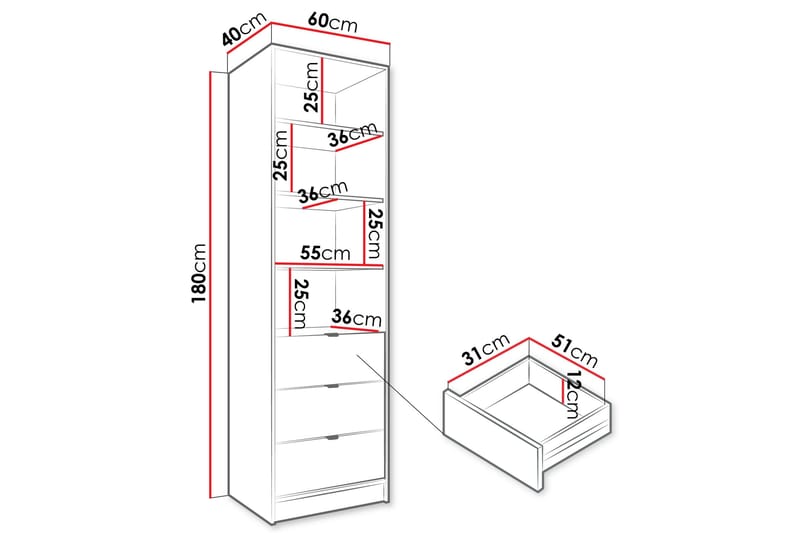 Gudelia Kirjahylly 60x40 cm - Valkoinen - Säilytys - Hylly - Kirjahylly