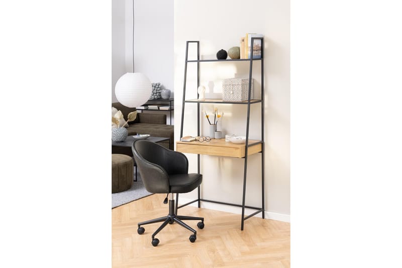 Hartsoe kirjahylly 77 cm metallia puulevyllä - Musta|Beige - Säilytys - Hylly - Kirjahylly