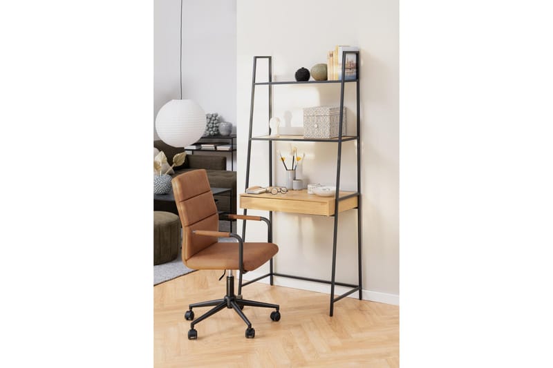 Hartsoe kirjahylly 77 cm metallia puulevyllä - Musta|Beige - Säilytys - Hylly - Kirjahylly
