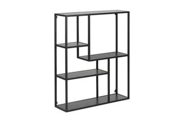 Hasslevik seinäkiinnitettävä kirjahylly 75 cm metallia puutasolla - Musta - Säilytys - Hylly - Kirjahylly