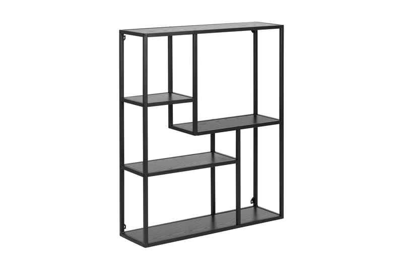 Hasslevik seinäkiinnitettävä kirjahylly 75 cm metallia puutasolla, Musta