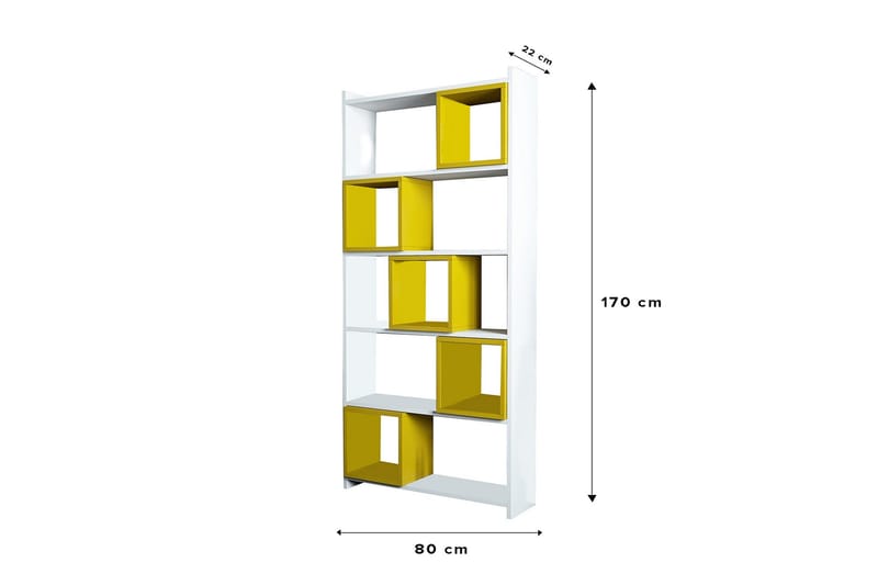 Hovdane kirjahylly 22 cm maalattua puuta - Keltainen|Valkoinen - Säilytys - Hylly - Kirjahylly