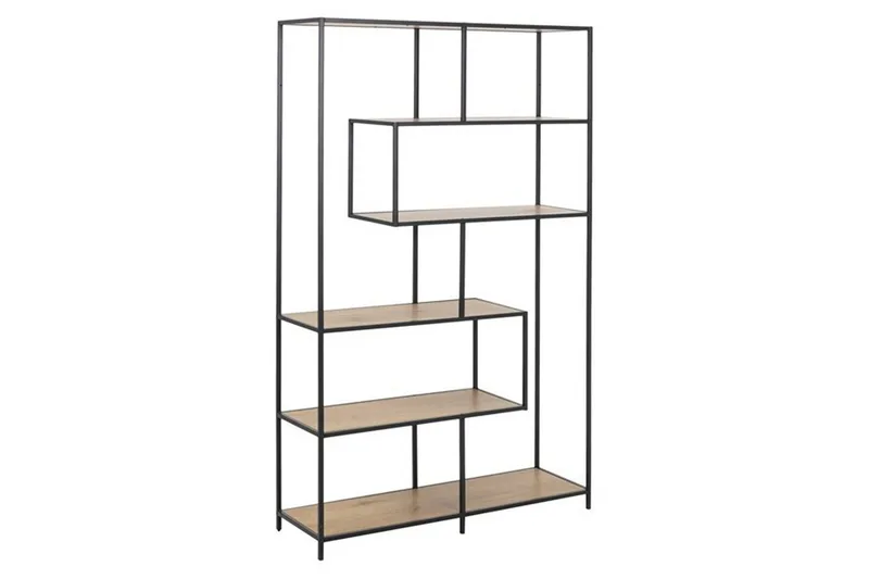 Hylly Seaford 114x35x185 cm Tammi/Musta - Säilytys - Hylly - Kirjahylly