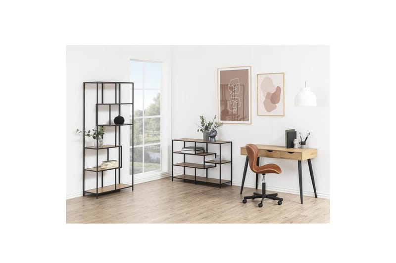 Hylly Seaford 77x35x185 cm Tammi/Musta - Säilytys - Hylly - Kirjahylly