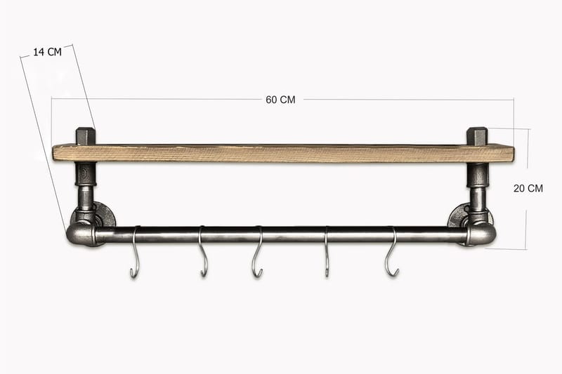 Keittiöhylly Arthur Putki/Puu - Säilytys - Vaatesäilytys - Vaatenaulakko - Koukkunaulakot