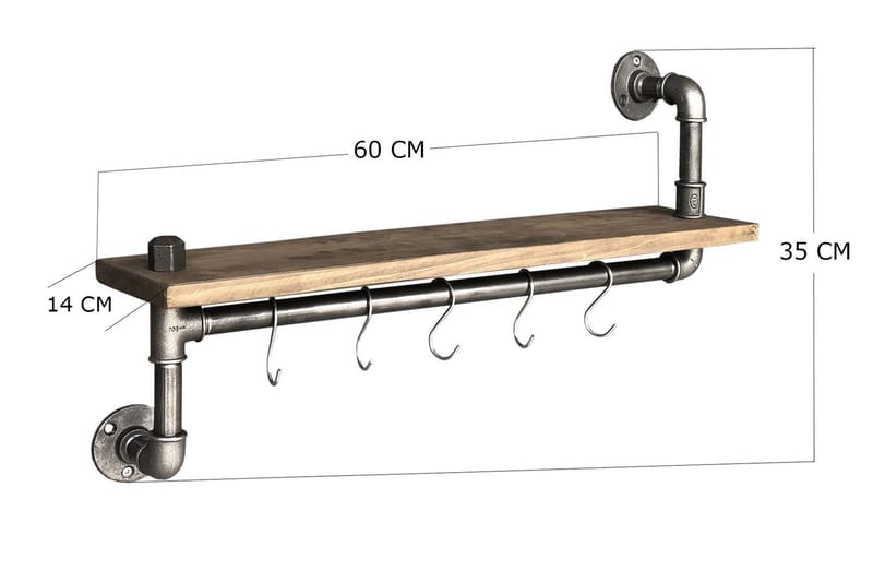 Keittiöhylly Arthur Putki/Puu - Säilytys - Vaatesäilytys - Vaatenaulakko - Koukkunaulakot