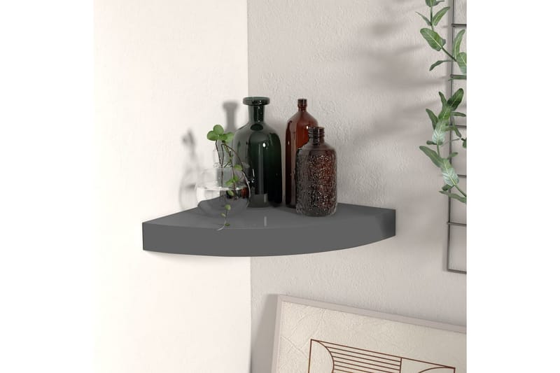 Kelluva kulmahylly korkeakiilto harmaa 25x25x3,8 cm MDF - Harmaa - Säilytys - Hylly - Kulmahylly