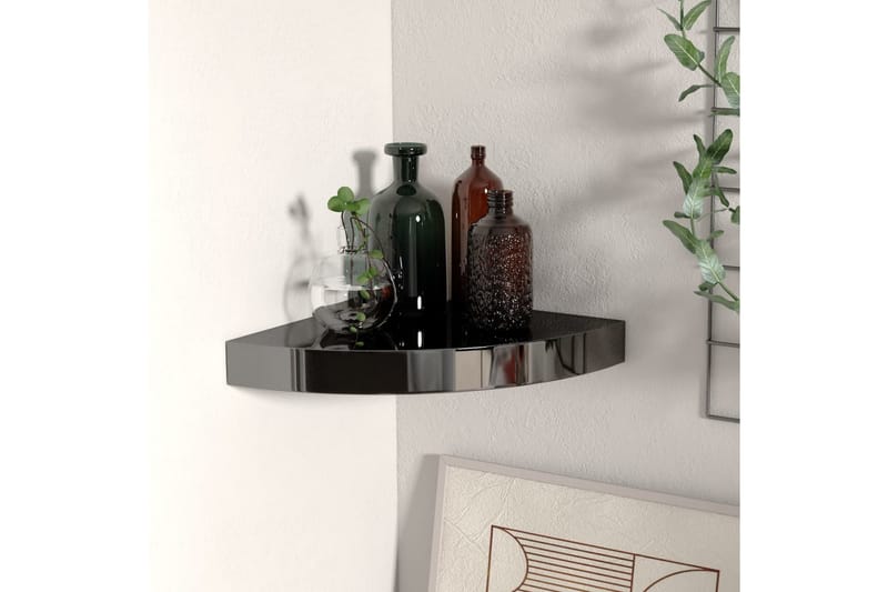 Kelluva kulmahylly korkeakiilto musta 25x25x3,8 cm MDF - Musta - Säilytys - Hylly - Kulmahylly