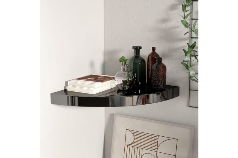 Kelluva kulmahylly korkeakiilto musta 35x35x3,8 cm MDF - Musta - Säilytys - Hylly - Kulmahylly