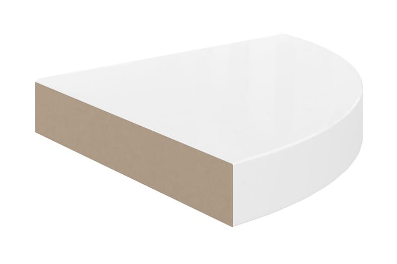 Kelluva kulmahylly korkeakiilto valkoinen 25x25x3,8 cm MDF - Valkoinen - Säilytys - Hylly - Kulmahylly
