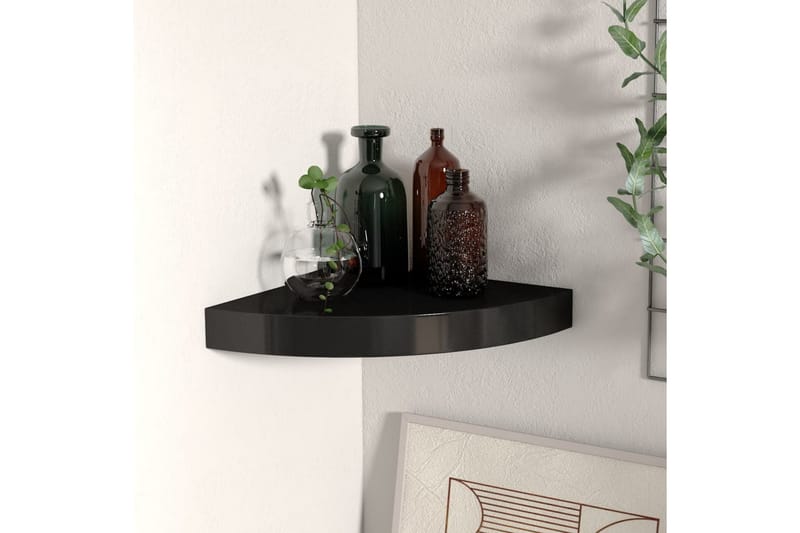 Kelluva kulmahylly musta 25x25x3,8 cm MDF - Musta - Säilytys - Hylly - Kulmahylly