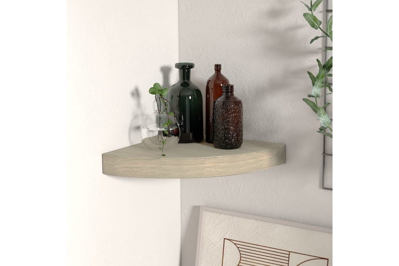 Kelluva kulmahylly tammi 25x25x3,8 cm MDF - Ruskea - Säilytys - Hylly - Kulmahylly