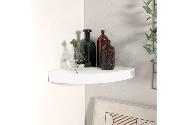 Kelluva kulmahylly valkoinen 25x25x3,8 cm MDF - Valkoinen - Säilytys - Hylly - Kulmahylly