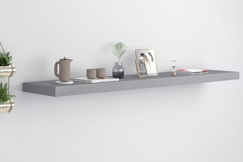 Kelluva seinähylly harmaa 120x23,5x3,8 cm MDF - Harmaa - Säilytys - Hylly - Seinähylly