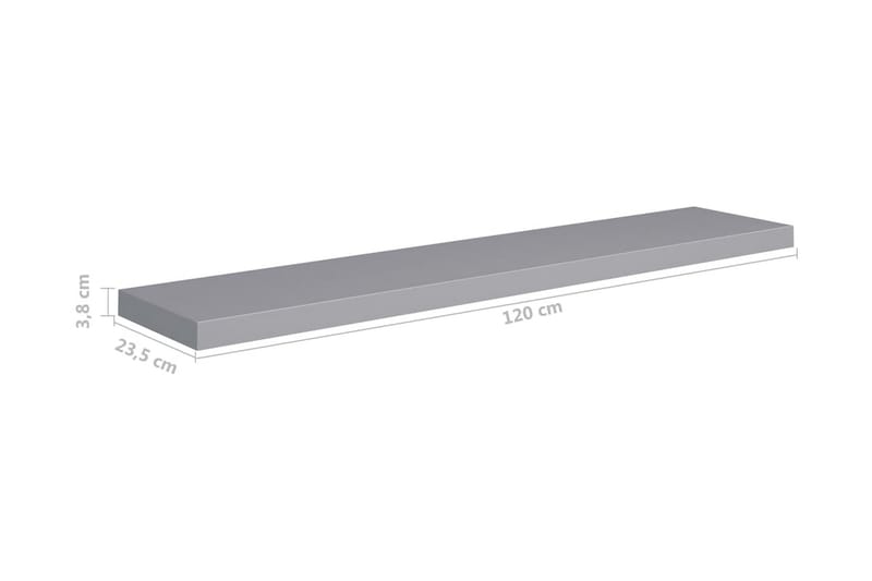 Kelluva seinähylly harmaa 120x23,5x3,8 cm MDF - Harmaa - Säilytys - Hylly - Seinähylly