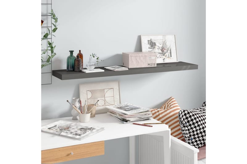 Kelluva seinähylly korkeakiilto harmaa 120x23,5x3,8 cm MDF - Harmaa - Säilytys - Hylly - Seinähylly