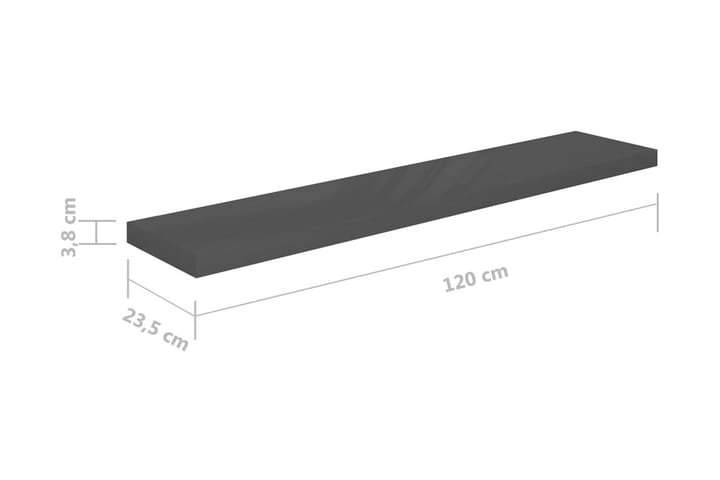 Kelluva seinähylly korkeakiilto harmaa 120x23,5x3,8 cm MDF - Harmaa - Seinähylly - Hylly - Keittiöhylly