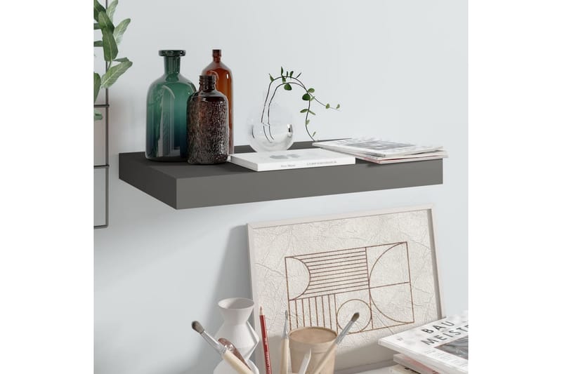 Kelluva seinähylly korkeakiilto harmaa 40x23x3,8 cm MDF - Harmaa - Säilytys - Hylly - Seinähylly