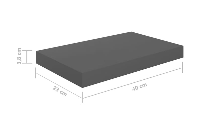 Kelluva seinähylly korkeakiilto harmaa 40x23x3,8 cm MDF - Harmaa - Säilytys - Hylly - Seinähylly