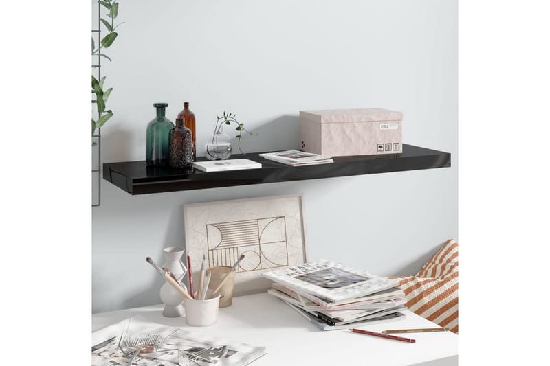Kelluva seinähylly korkeakiilto musta 90x23,5x3,8 cm MDF - Musta - Säilytys - Hylly - Seinähylly