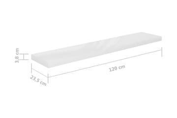 Kelluva seinähylly korkeakiilto valkoinen 120x23,5x3,8 cm - Valkoinen - Säilytys - Hylly - Seinähylly