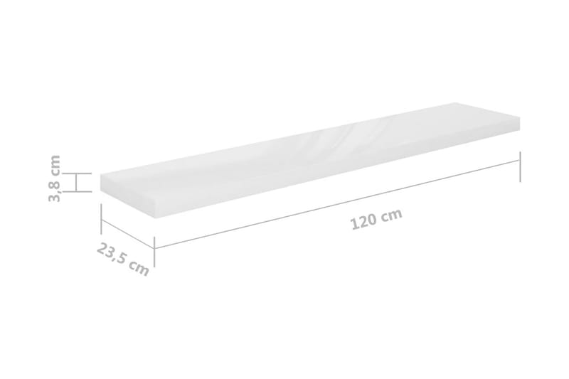 Kelluva seinähylly korkeakiilto valkoinen 120x23,5x3,8 cm - Valkoinen - Säilytys - Hylly - Seinähylly